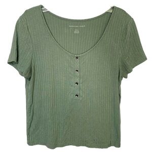 American Eagle Green Ribbed Loungewear Shirt Women’s Size Medium